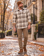 Camicia da uomo Santino in flanella di cotone a quadri con bordi in velluto a coste, flanella di cotone, taschino sul petto
