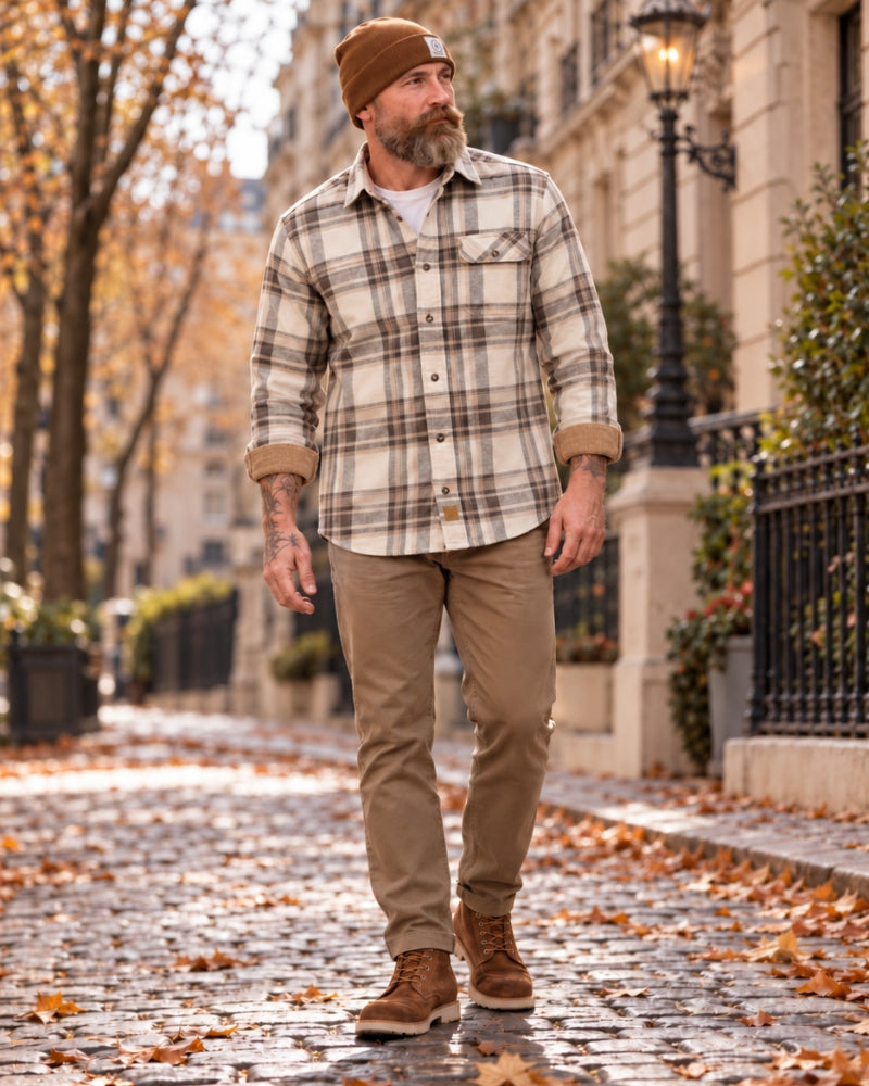 Santino Men's Plaid Cotton Flannel Shirt with Corduroy Trim, Cotton Flannel, Chest Pocket