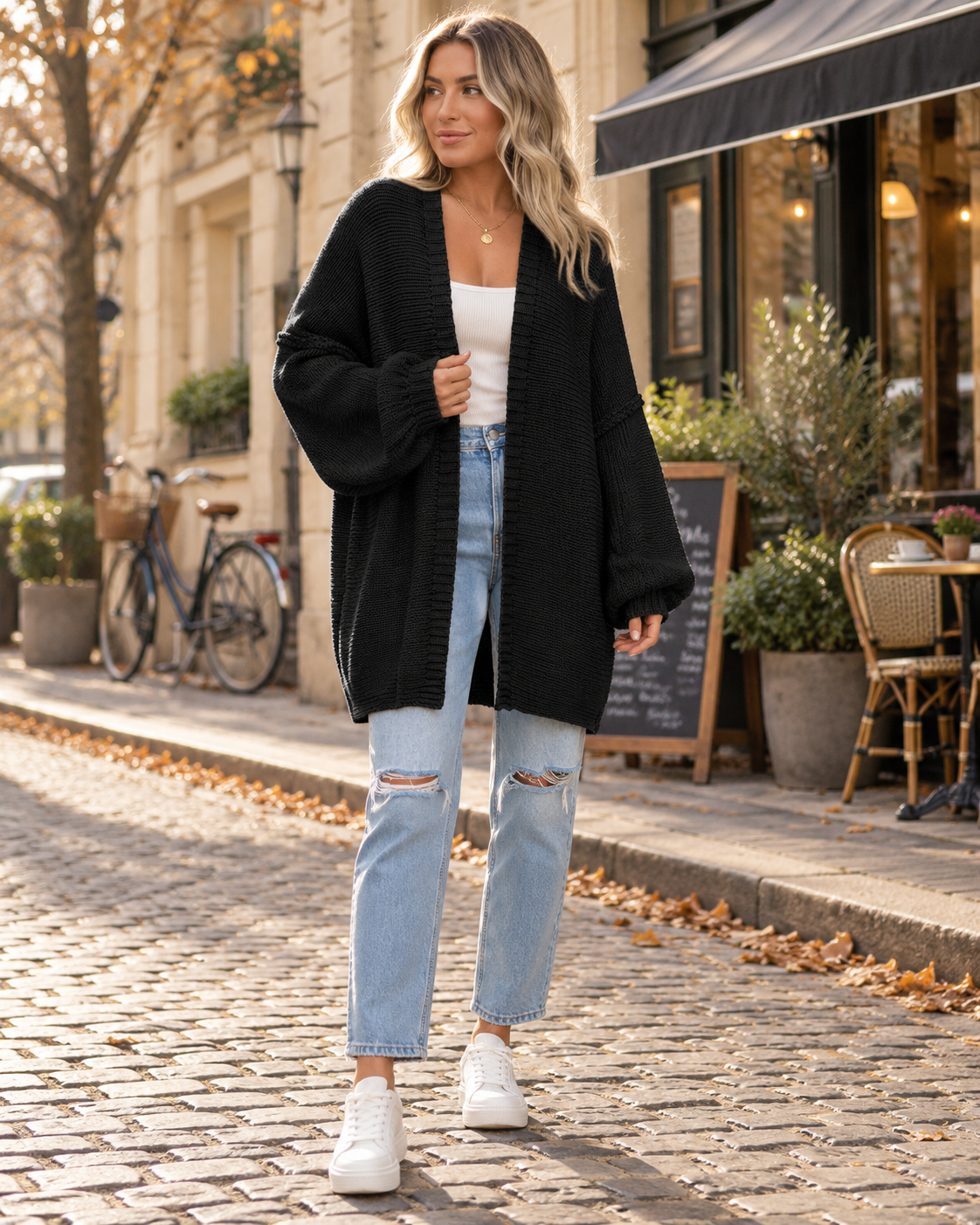 Dahlia Women's Open-Front Oversized Knit Cardigan – Relaxed Long-Sleeve Sweater
