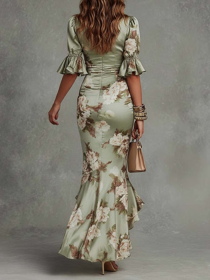 Ariana Womens Dress | Floral Satin Cocktail Dress for Weddings and Summer Events 4