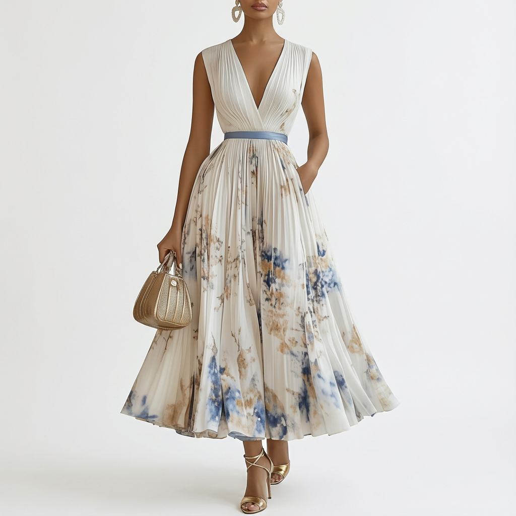 Ariel Midi Dress | Sleeveless, Flared White Floral Wedding Guest Dress 0