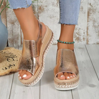 Aurelya Sandals | Pleated Gold Finish, Thick Sole 0