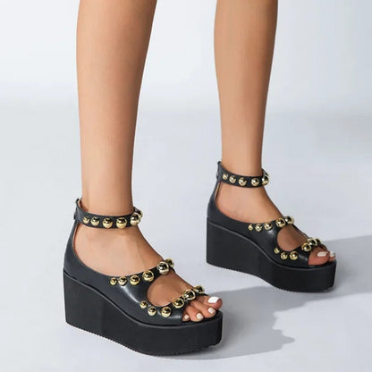 Aurelya Sandals | Pleated Gold Finish, Thick Sole 1