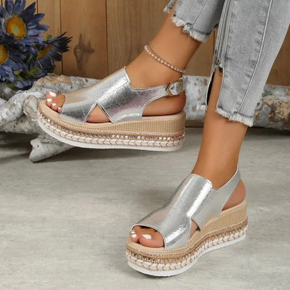 Aurelya Sandals | Pleated Gold Finish, Thick Sole 2