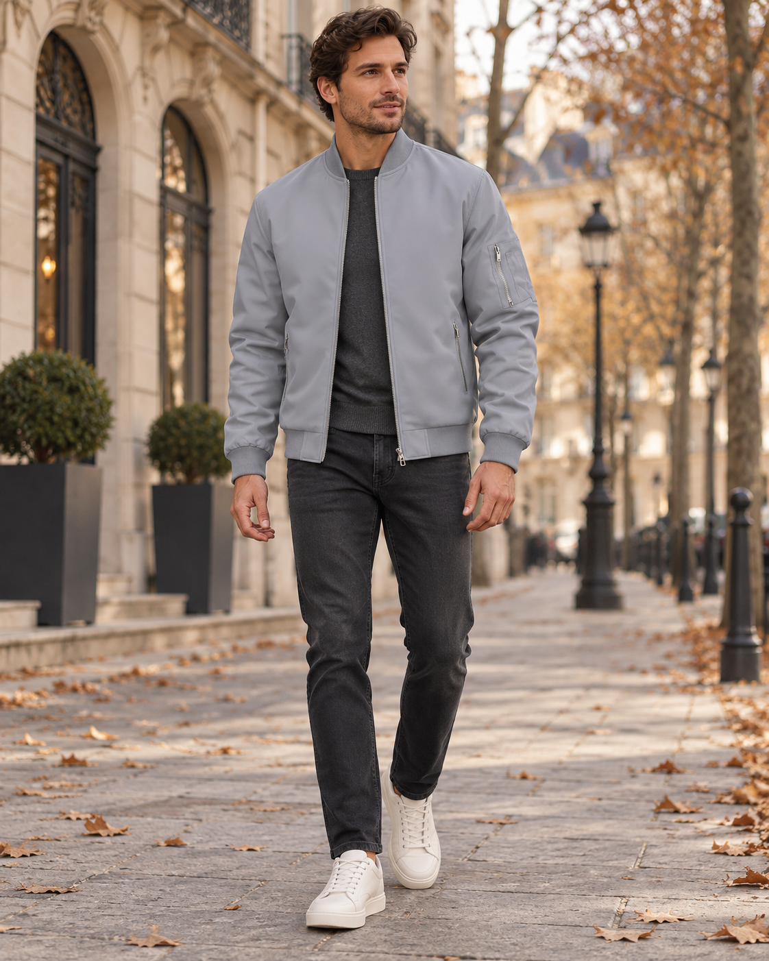 Darius Men's Light Bomber Jacket featuring Ribbed Collar, Zip Closure and Handy Pockets