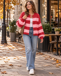 Vienna Women's Oversized Striped Chunky Cardigan featuring Gold-Tone Buttons and Sleeves