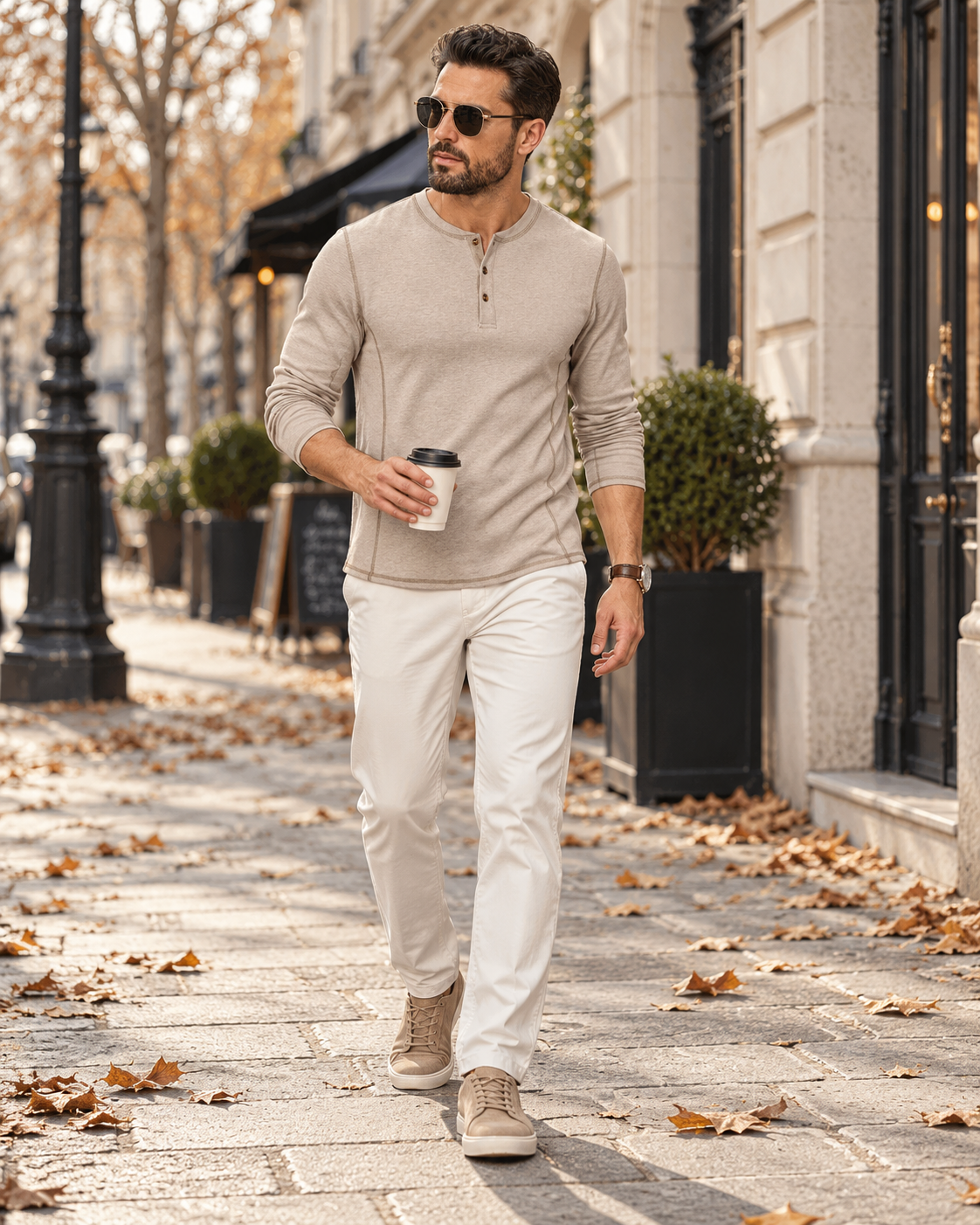 Franco Men's Long Sleeve Henley Shirt with Contrast Stitching, Lightweight Henley