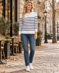 Francesca Women's Soft Stretch-Knit Sweater with Horizontal Stripes and Ribbed Finishes