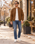 Enzo Men's Lightweight Lined Bomber with Metal Zip, Ribbed Edges and Six Utility Pockets