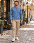 Franco Men's Long Sleeve Henley Shirt with Contrast Stitching, Lightweight Henley