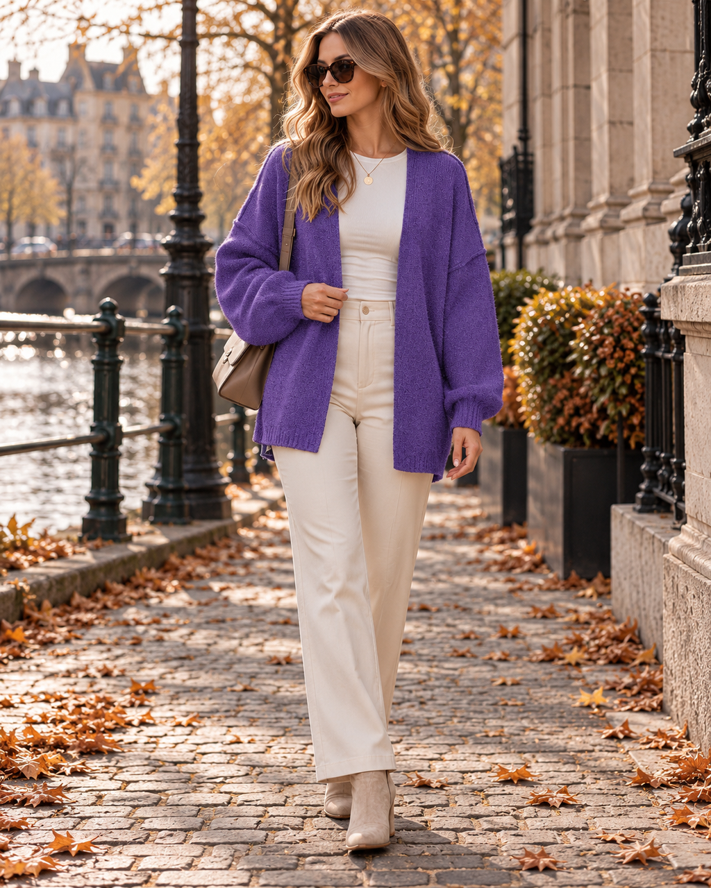 Lianne Women's Loose Knit Cardigan with Open Front, Dropped Shoulders and Lantern Sleeves