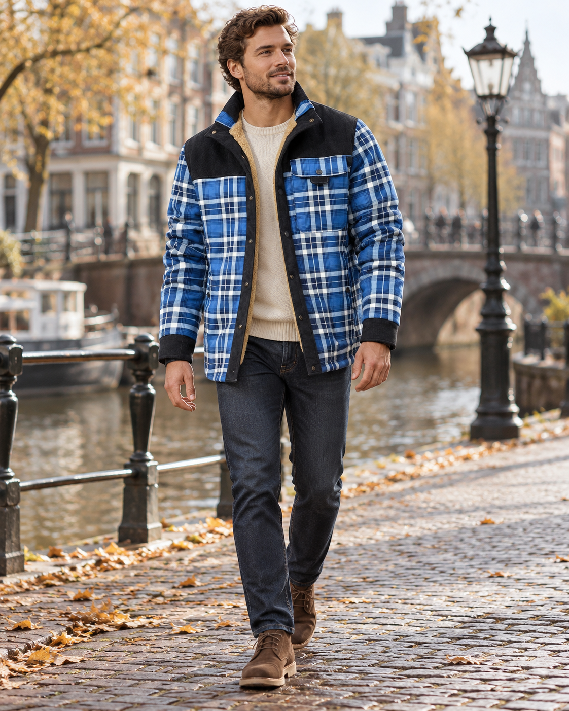 Patricio Men's Plaid Flannel Shacket with Corduroy Panels, Plaid Flannel, Button Front