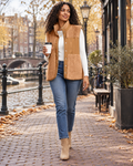 Xandra Women's Sherpa Fleece Vest featuring Snap Front, Stand Collar and Zippered Pocket