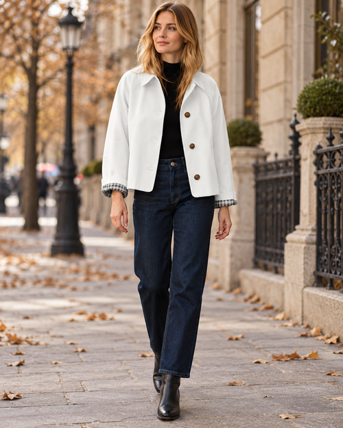 Arielle Women's Cropped Trench Jacket featuring Checked Lining and Single-Button Styling