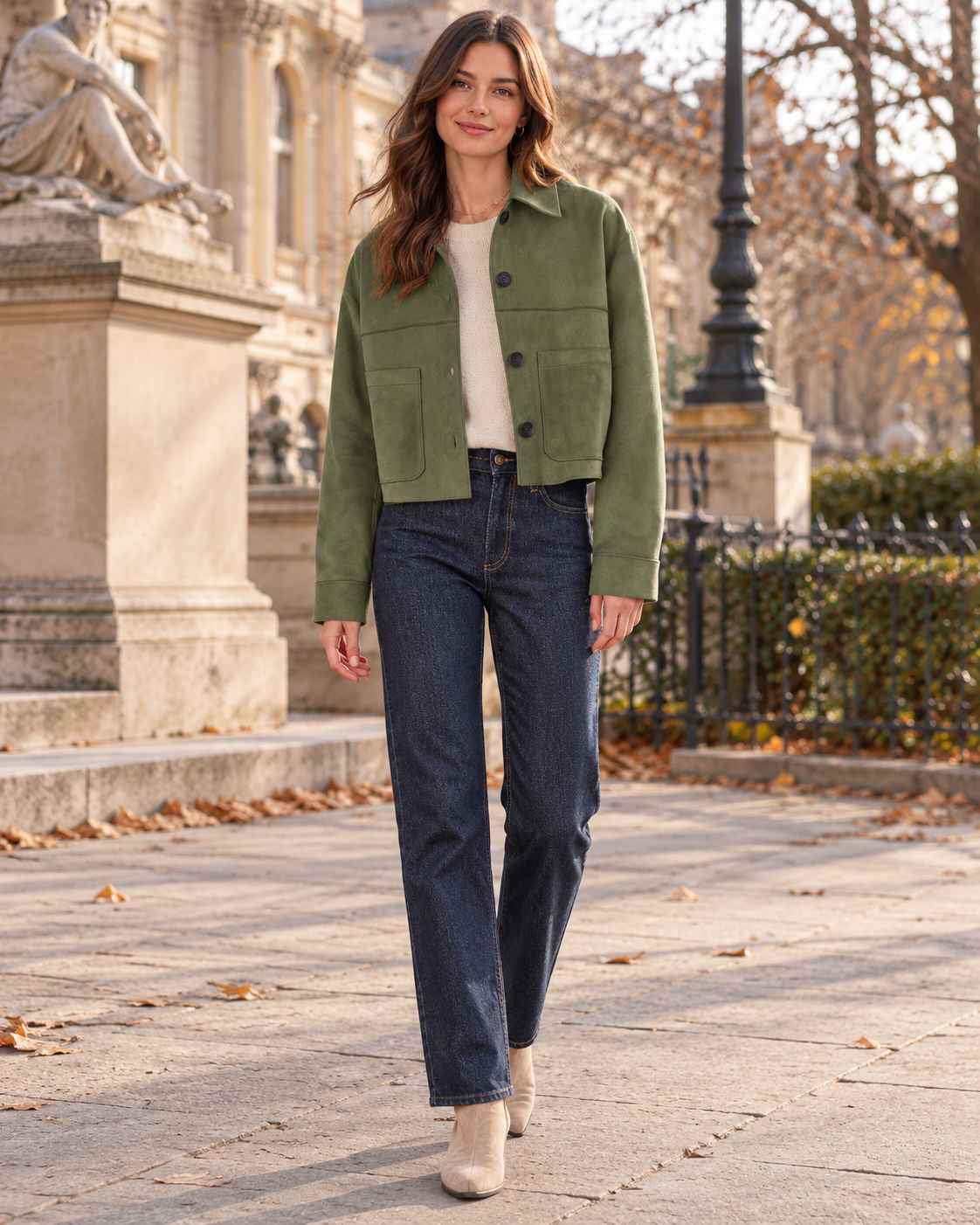 Janelle for Women Cropped Faux Suede Button Front Lightweight Casual Shacket Jacket