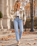 Hannah Women's Cropped Plaid Shacket with Chest Pockets, Cropped Plaid, Relaxed Fit