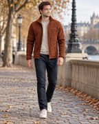 Vince Men's Full-Zip Jacket with Fleece Inside, Textured Knit Outside and Stand Collar