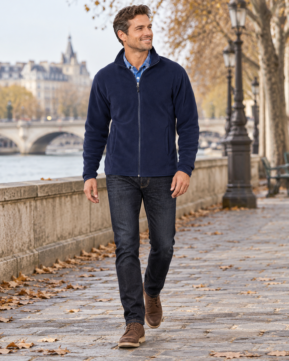 Kian Men's Midweight Fleece Jacket in Recycled Polyester with Full Zip and Stand-Up Collar