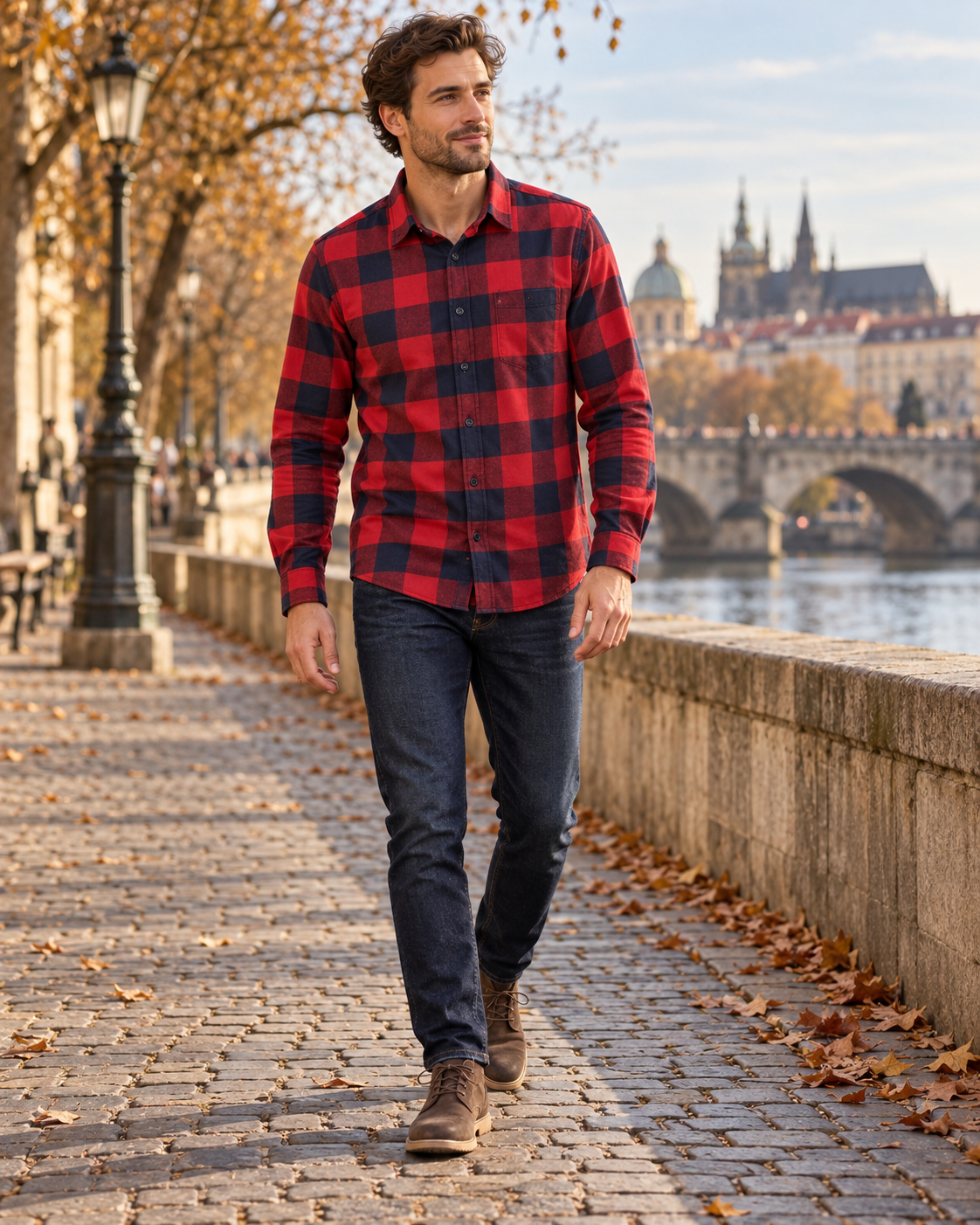 Rafael Men's Buffalo Check Flannel Shirt in Pure Cotton with Adjustable Cuffs and Pocket