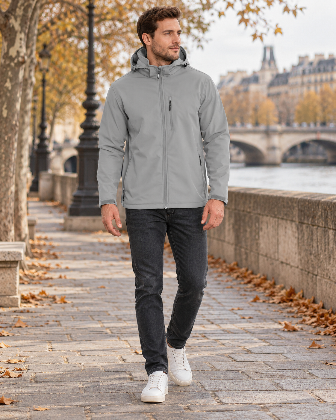 Cedrick Men's Fleece-Lined Softshell Jacket featuring Adjustable Hood and Zipped Pockets