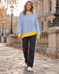 Eliana Women's Striped Knit Pullover with Batwing Sleeves, Loose Fit and Contrast Trims