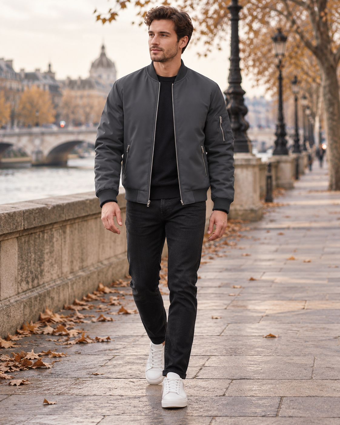 Darius Men's Zip-Front Bomber Jacket with Lightweight Fabric and Multiple Storage Pockets