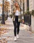 Sweat à capuche à carreaux Pauline pour femme, boutonné, avec poches et finitions en maille côtelée