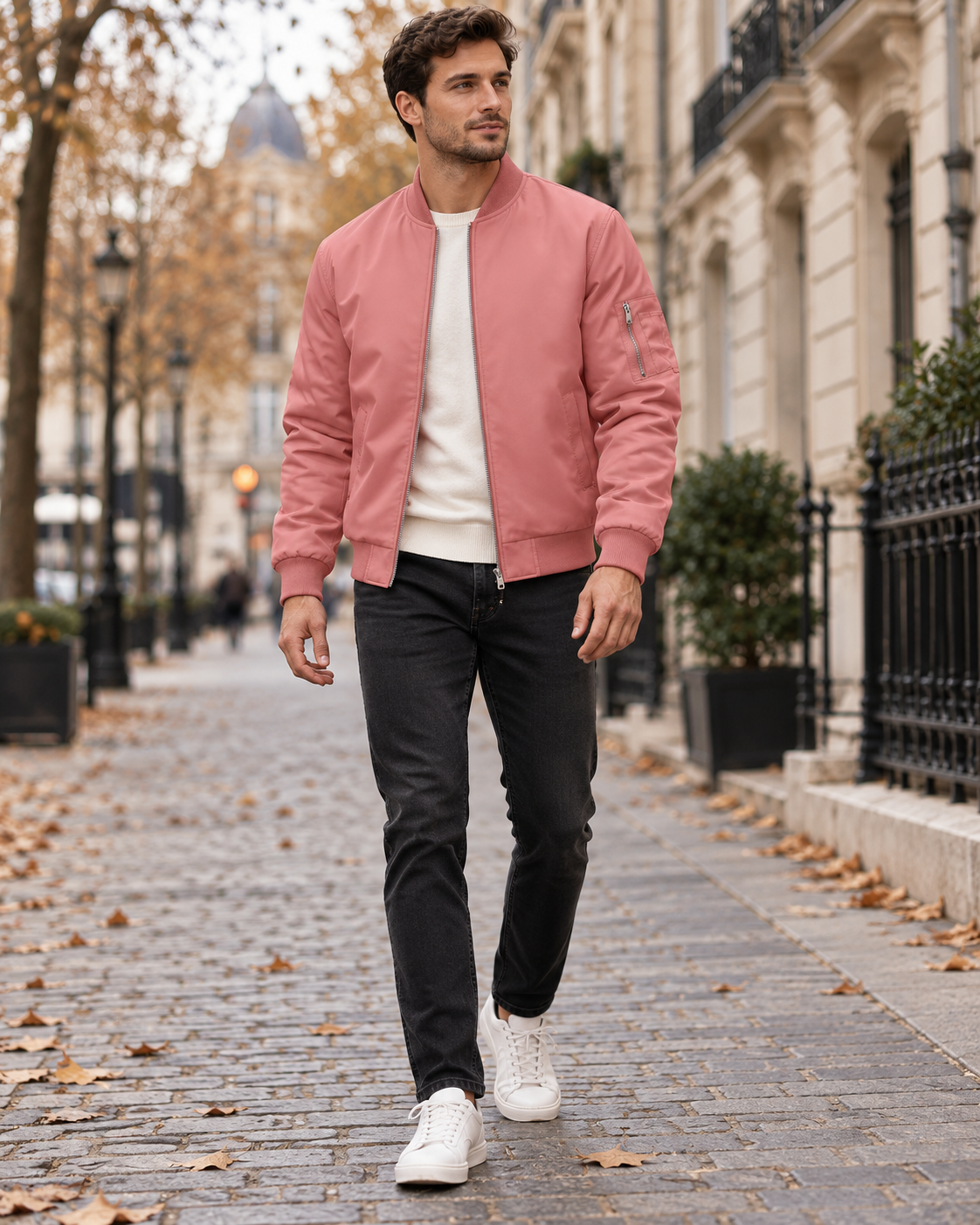 Darius Men's Light Bomber Jacket featuring Ribbed Collar, Zip Closure and Handy Pockets