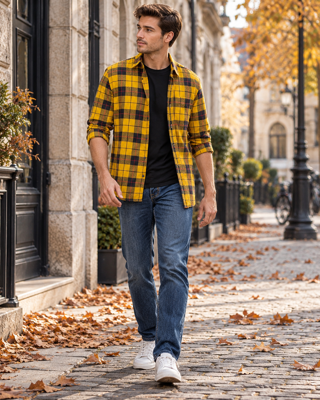 Miko Men's Long-Sleeve Check Shirt in Soft Brushed Cotton Flannel with a Patch Pocket