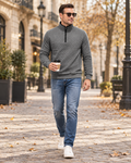 Cedrick Men's Mock-Neck Quilted Pullover with Short Front Zip and Ribbed Cuff Finish