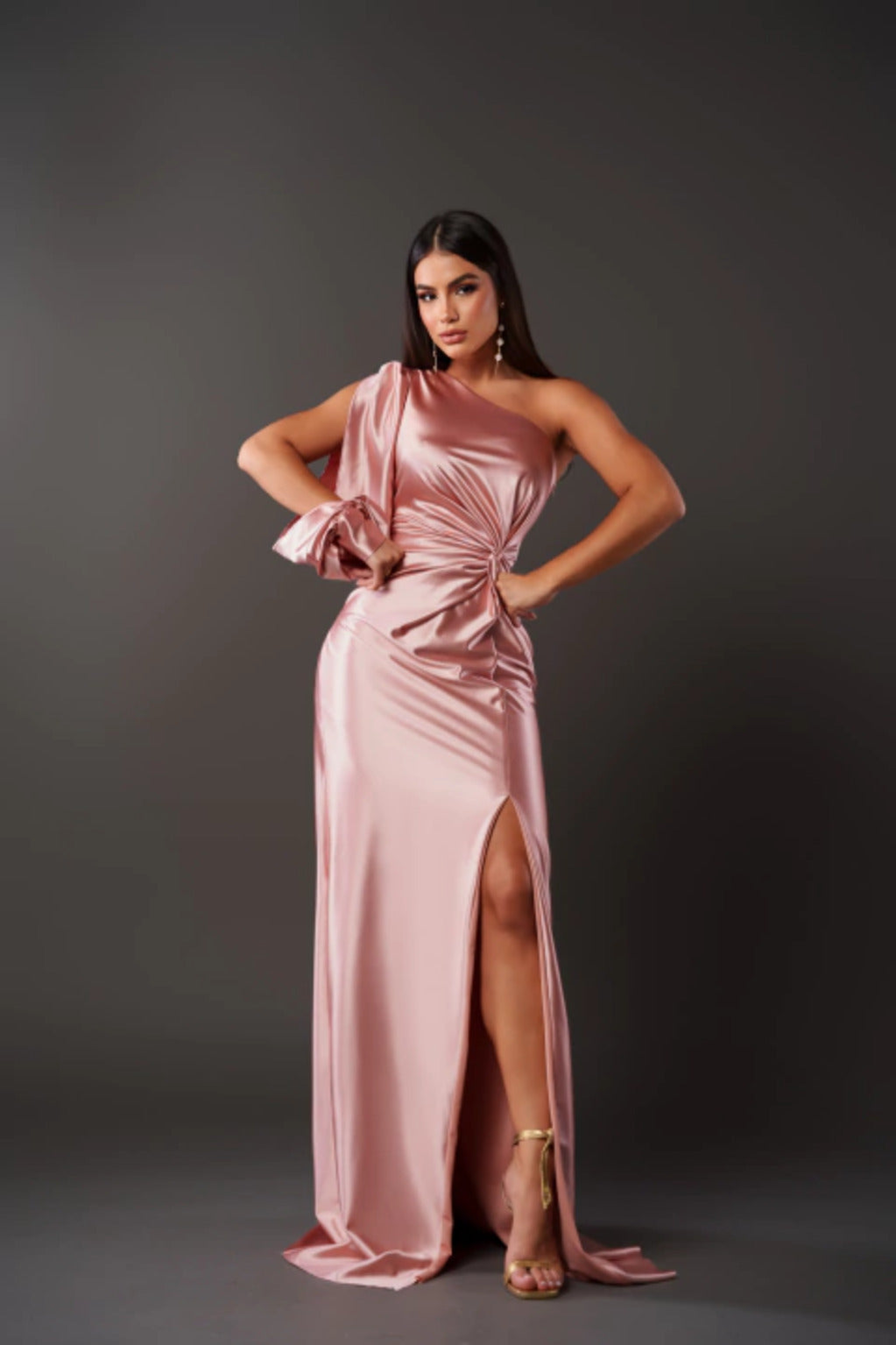 Ava Evening Dress | One-Shoulder Satin Gown with Side Slit 11