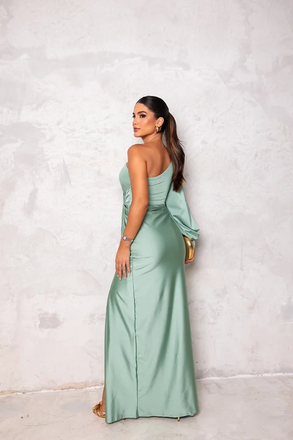 Ava Evening Dress | One-Shoulder Satin Gown with Side Slit 5