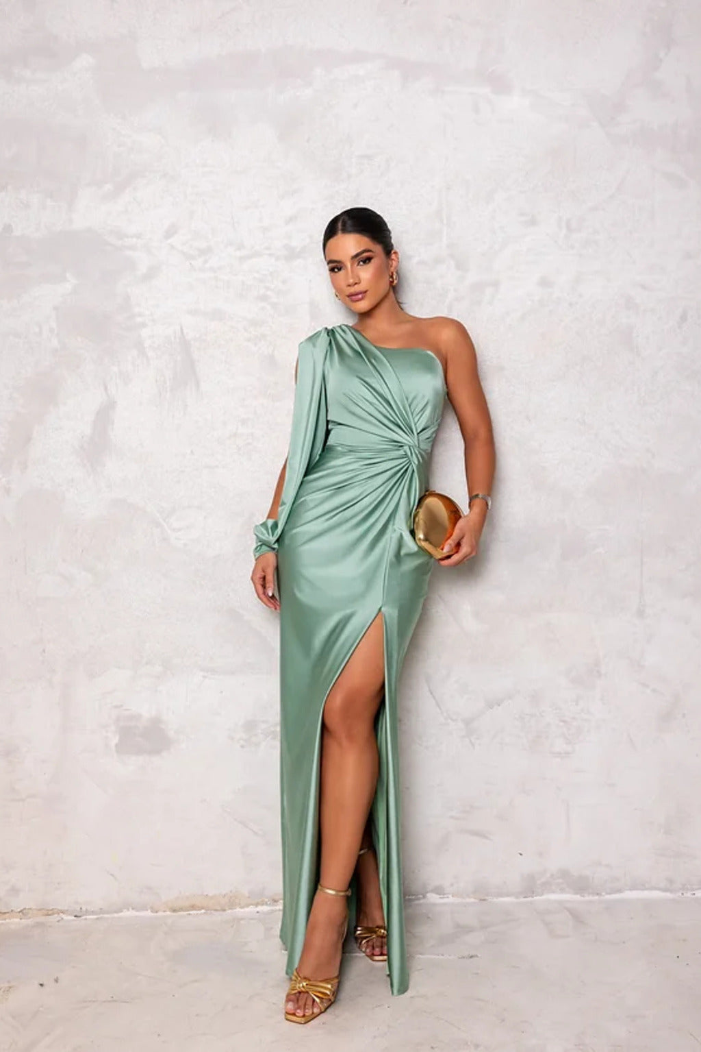 Ava Evening Dress | One-Shoulder Satin Gown with Side Slit 6