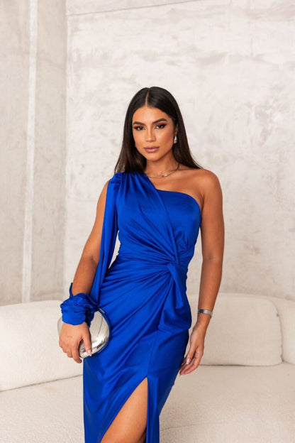 Ava Evening Dress | One-Shoulder Satin Gown with Side Slit 8