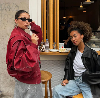 Ava Women's Jacket | Oversized Leather Bomber with Contrast Stitching 3
