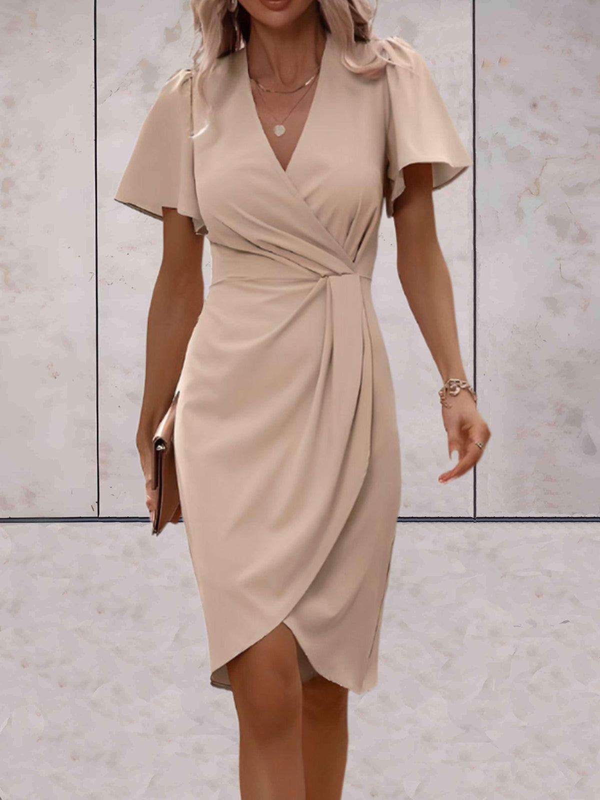Harper Women's Wrap Dress – V-Neck Adjustable Elegant Office & Evening Dress