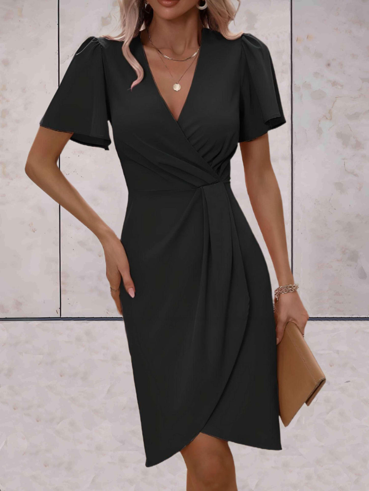Harper Women's Wrap Dress – V-Neck Adjustable Elegant Office & Evening Dress