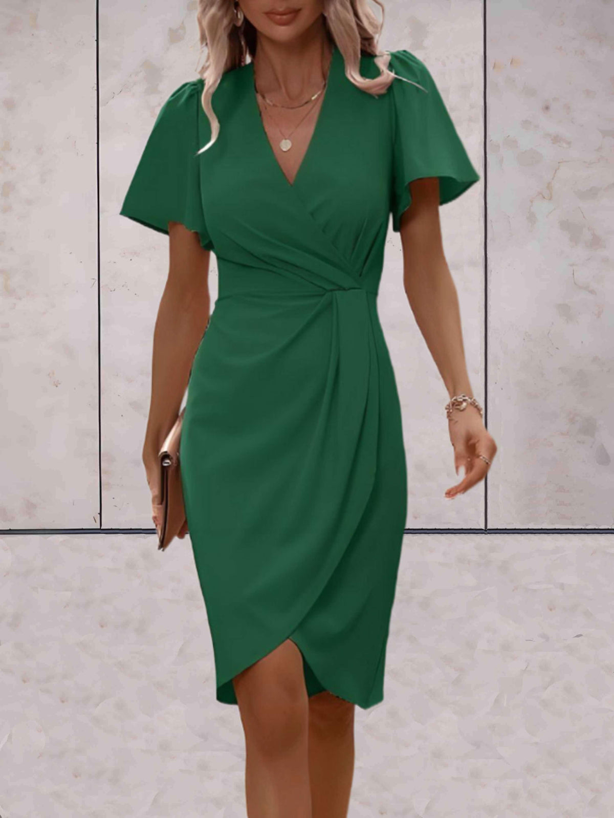Harper Women's Wrap Dress – V-Neck Adjustable Elegant Office & Evening Dress