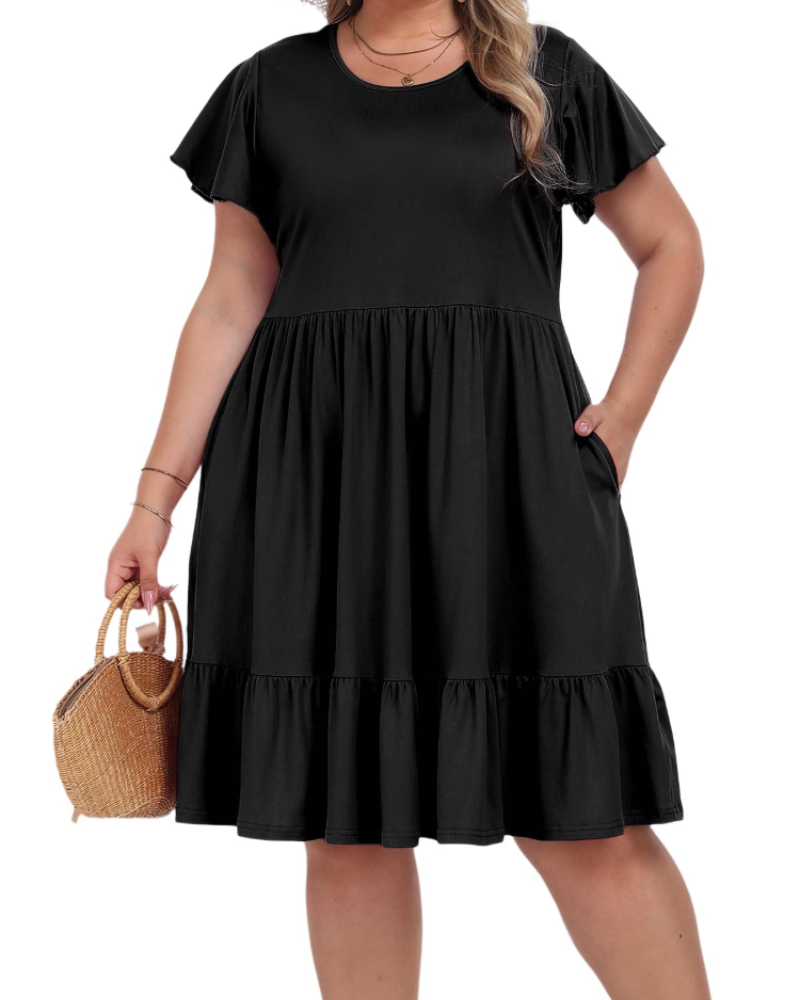 Vivian Women's Plus Size Midi Dress – High Waist A-Line Dress with Pockets