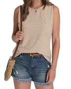 Top de tirantes con bordado calado para mujer Sophie – Blusa de verano holgada, sin mangas y de cuello alto