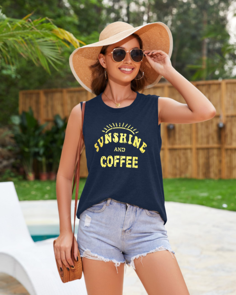 Débardeur graphique sans manches en mélange de coton pour femme Savannah – T-shirt d’été