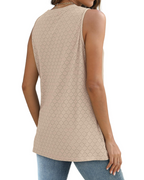 Top de tirantes con bordado calado para mujer Sophie – Blusa de verano holgada, sin mangas y de cuello alto
