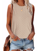 Top de tirantes con bordado calado para mujer Sophie – Blusa de verano holgada, sin mangas y de cuello alto