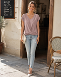 Top con scollo a V da donna Yasmine – Elegante blusa con nodo sul davanti e vestibilità drappeggiata valorizzante