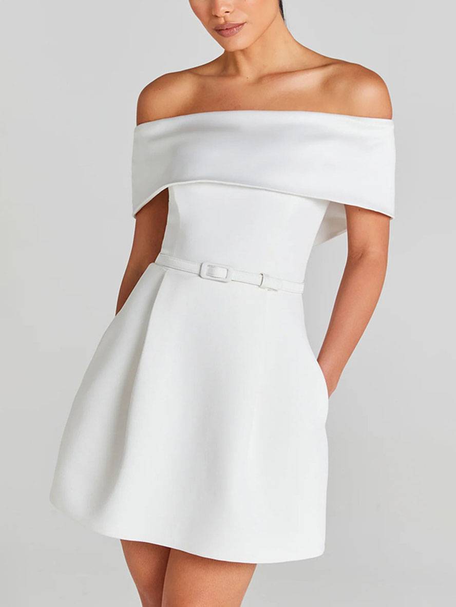 Haziel Women's Skater Dress – Sleeveless Boat Neck Belted Cocktail Dress