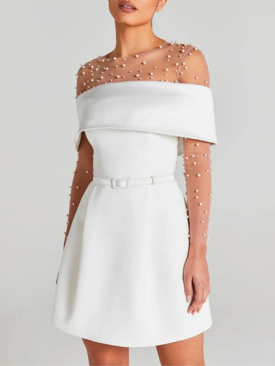 Haziel Women's Skater Dress – Sleeveless Boat Neck Belted Cocktail Dress