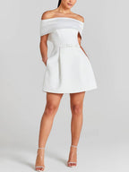 Haziel Women's Skater Dress – Sleeveless Boat Neck Belted Cocktail Dress