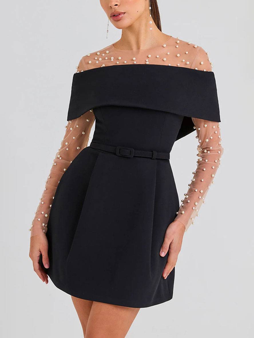Haziel Women's Skater Dress – Sleeveless Boat Neck Belted Cocktail Dress