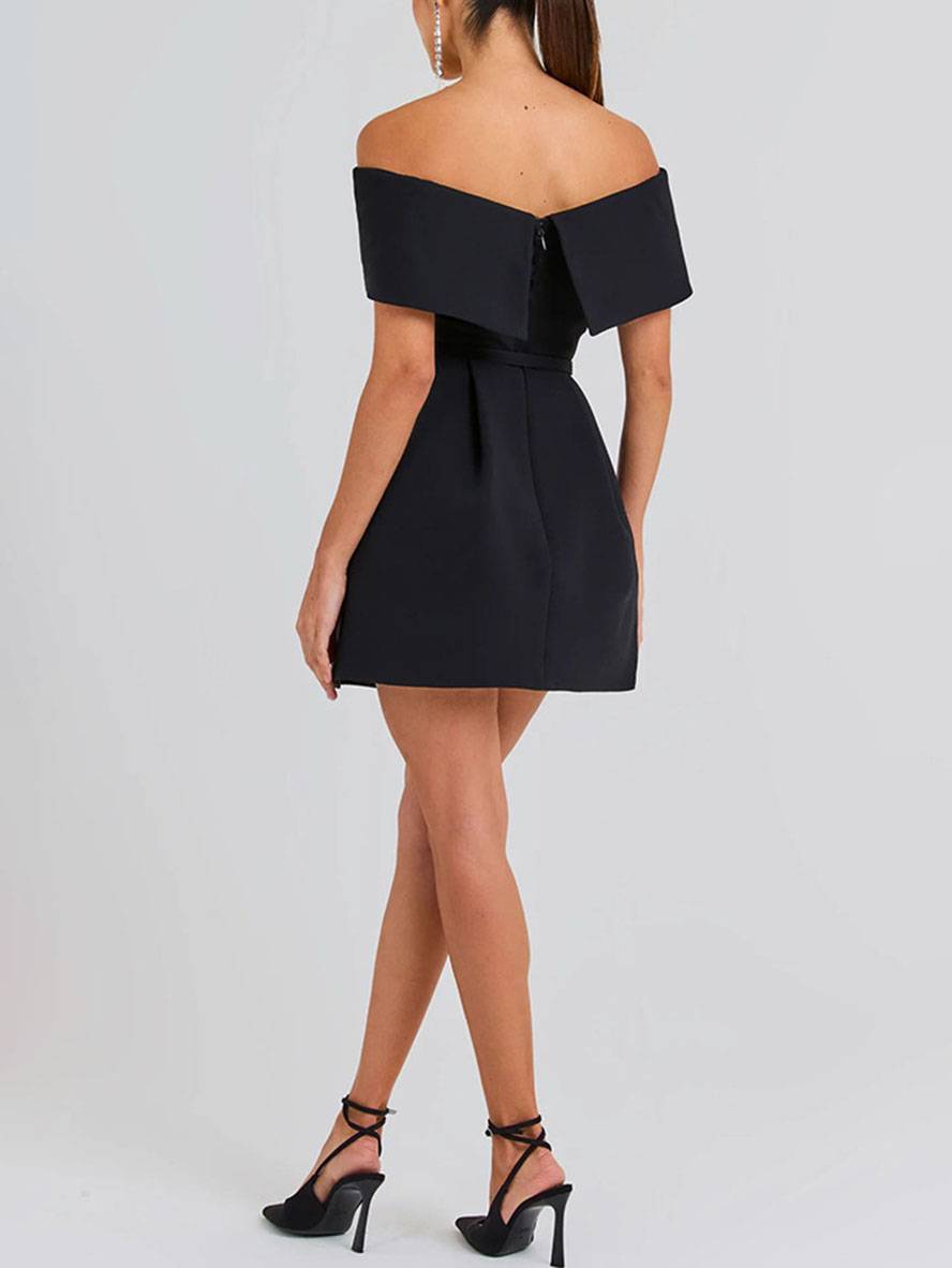 Haziel Women's Skater Dress – Sleeveless Boat Neck Belted Cocktail Dress