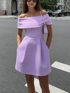 Haziel Women's Skater Dress – Sleeveless Boat Neck Belted Cocktail Dress